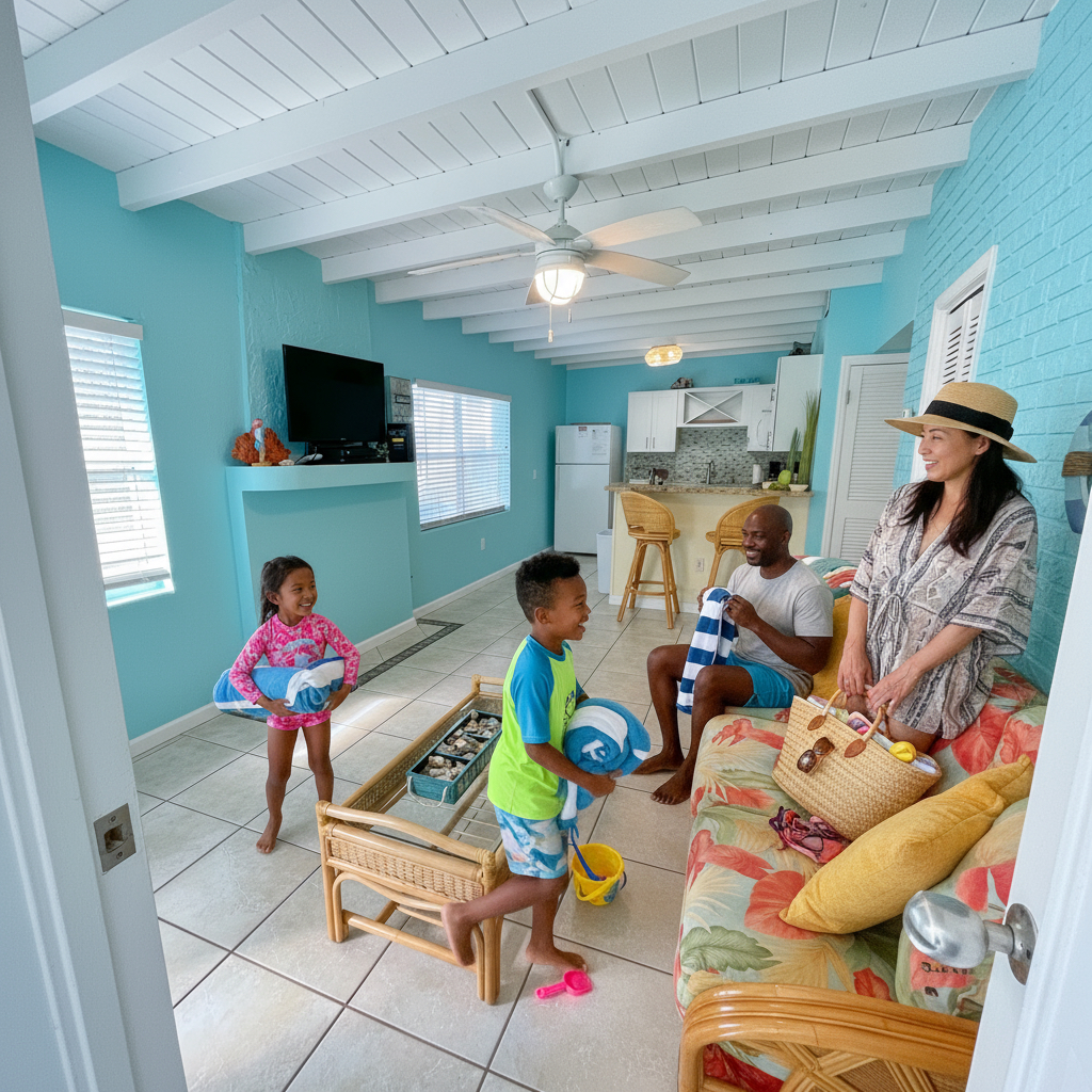 First-floor one-bedroom cottage near the pool